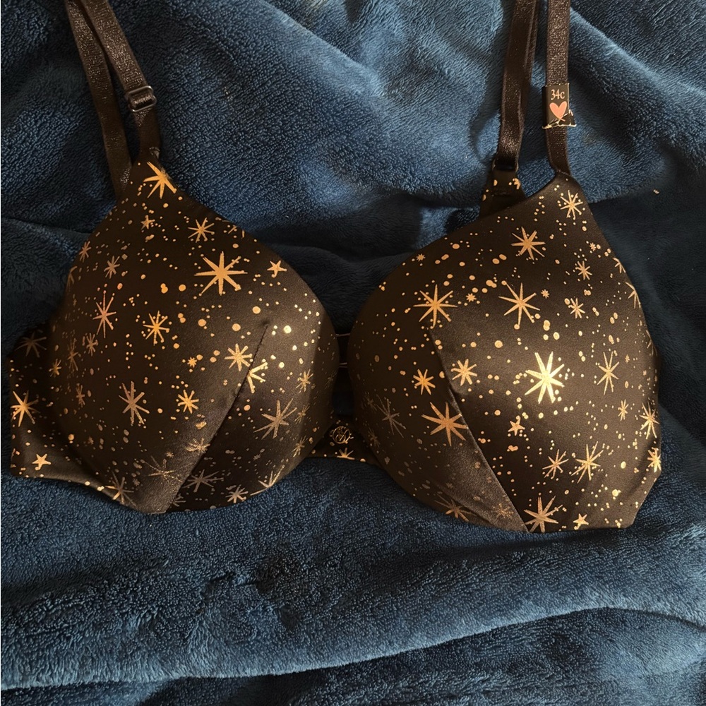 So Obsessed Push up Black and Gold Starry Women's Bra